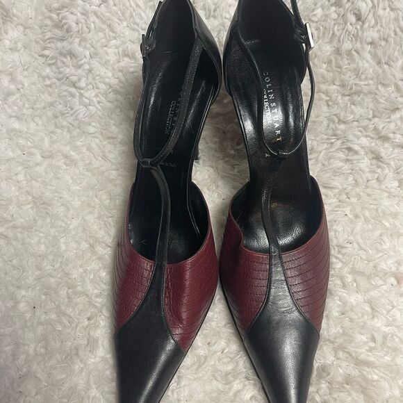 Colin Stuart leather Black and Burgundy T strap heels pointed toe SZ10B - Picture 4 of 8